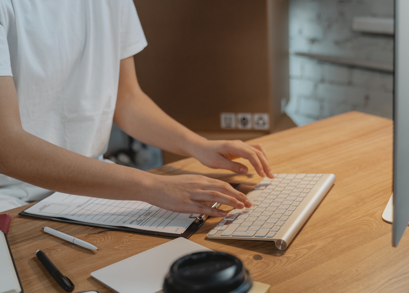 Close-up of a woman typing